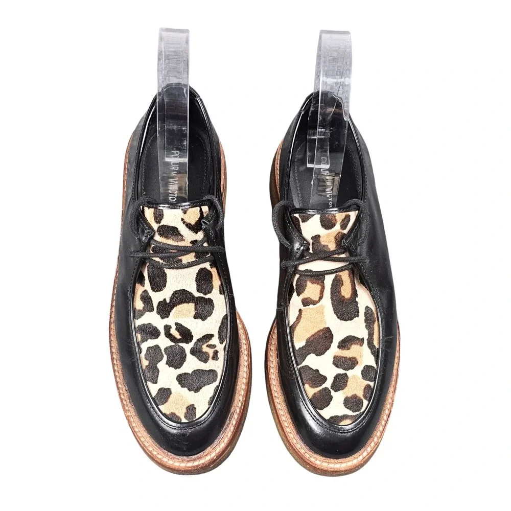 Pour La‎ Victoire Oxford Platform Shoes Leather Leopard Pony Hair Dark Academia